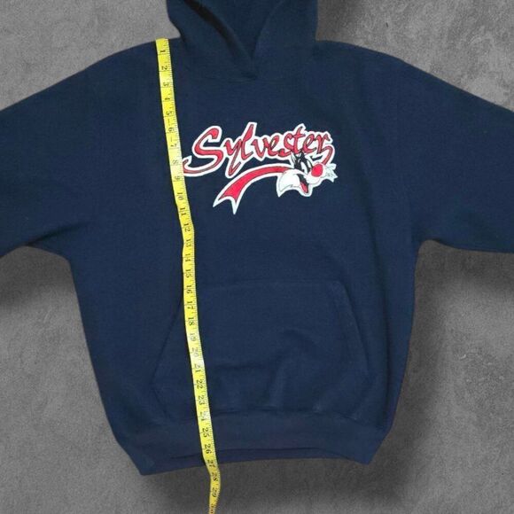 Vintage Sylvester Looney Tunes Pullover Hooded Embroidered Sweatshirt XL - Picture 4 of 5